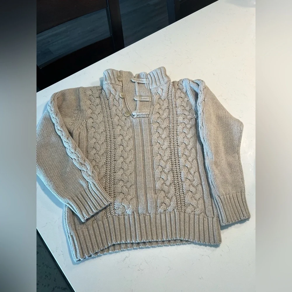 Girls Gymboree beige cable knit collared sweater size 7/8